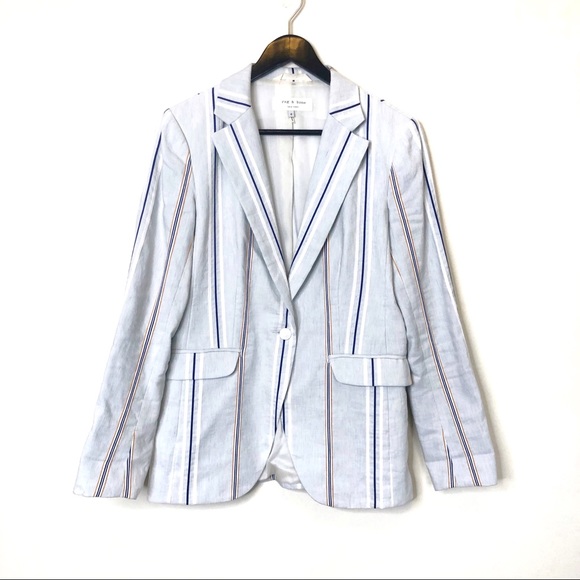 rag & bone Striped Blazer in Blue and White - Picture 1 of 8